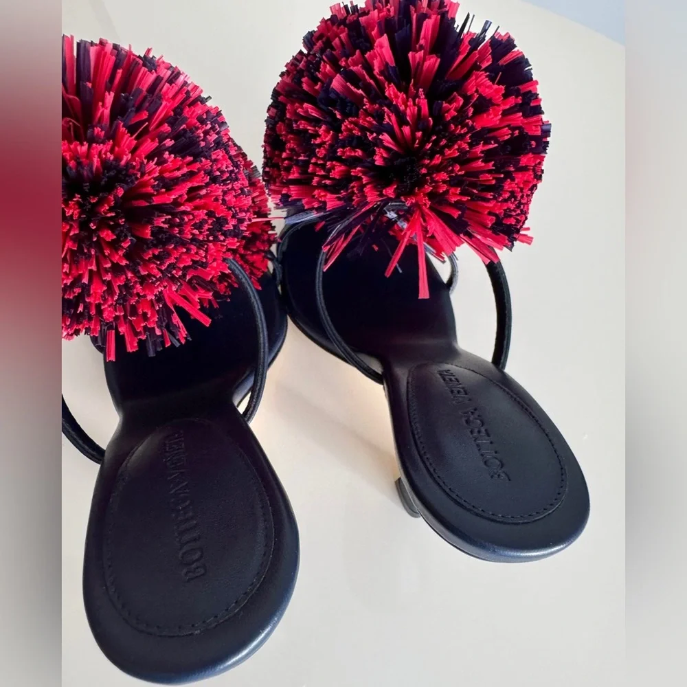 Bottega Veneta *NEW* Leather Navy Blue & Red Pom Pom Shoes- Size 6 - Picture 4 of 12